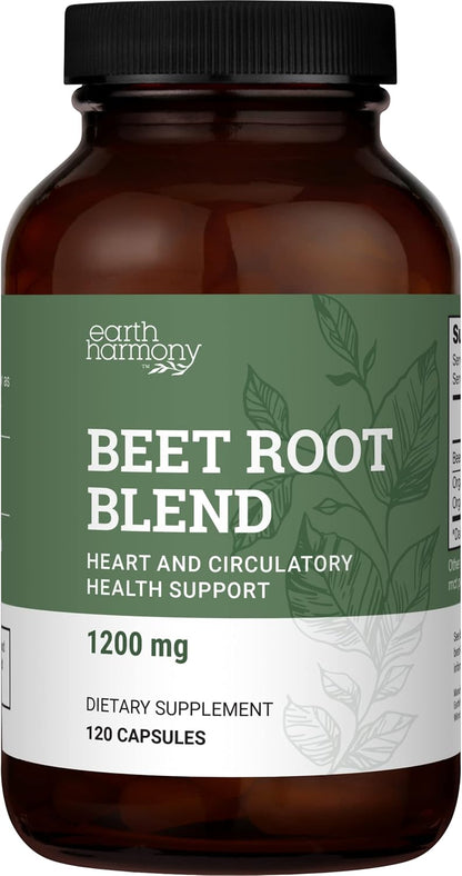 Earth Harmony Naturals Organic Beetroot Capsules - 1200 mg Beetroot Powder & Juice Blend, 120 Capsules