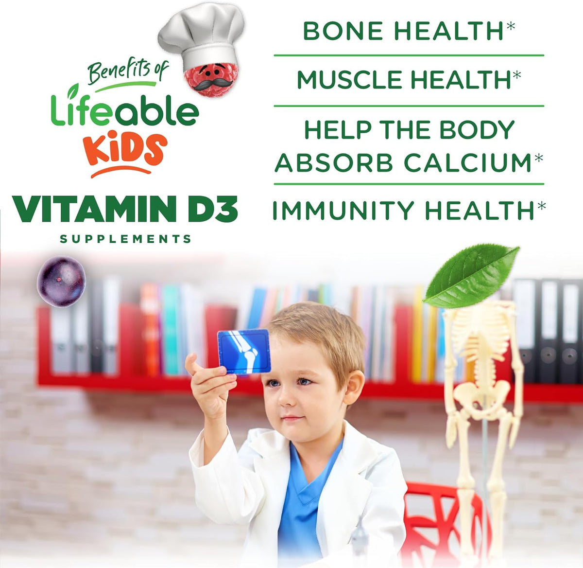 Lifeable Children's Vitamin D Gummies - Vitamin D3 1000 IU for Bone Health and Immune Support - 90 Gummies - görsel 3