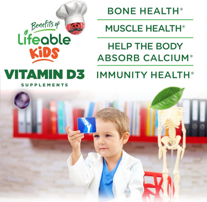 Lifeable Children's Vitamin D Gummies - Vitamin D3 1000 IU for Bone Health and Immune Support - 90 Gummies
