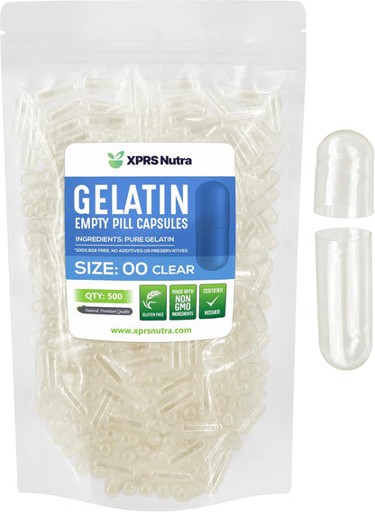 XPRS Nutra Size 00 Empty Gelatine Capsules - 500 Count - DIY Capsule Filling