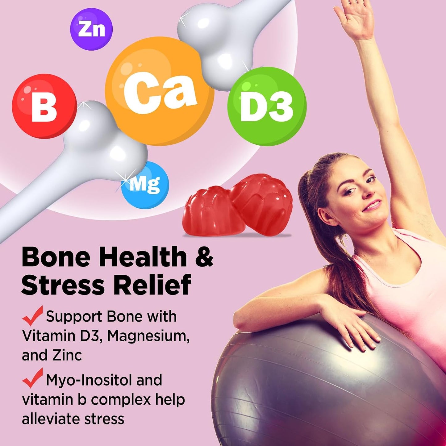 Yutiny Myo-Inositol & D-Chiro Inositol Gummies, Vitamin B6 B12 & Folate for Women, Vegan, Sugar Free, Strawberry Flavour, 60 Count - görsel 6