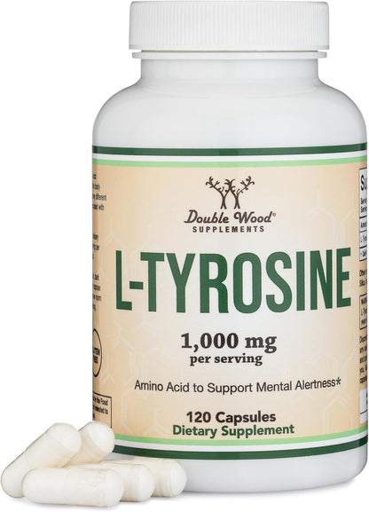 L-Tyrosine 1,000mg per Serving, 120 Veggie Capsules – Memory, Attention & Focus Support
