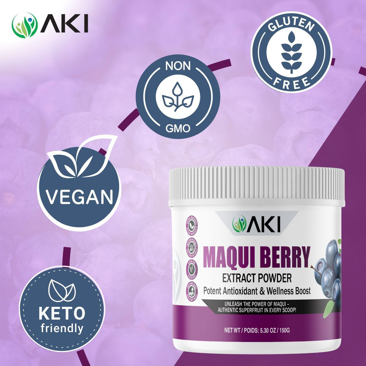 AKI Maqui Berry Extract Powder – Wild Harvested from Patagonia, Freeze-Dried Superfruit, 150g - görsel 6