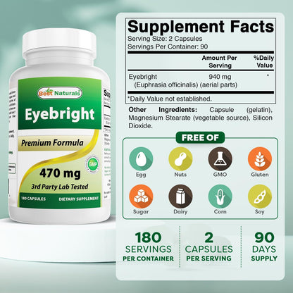 Best Naturals Eyebright 470 mg, 180 Capsules