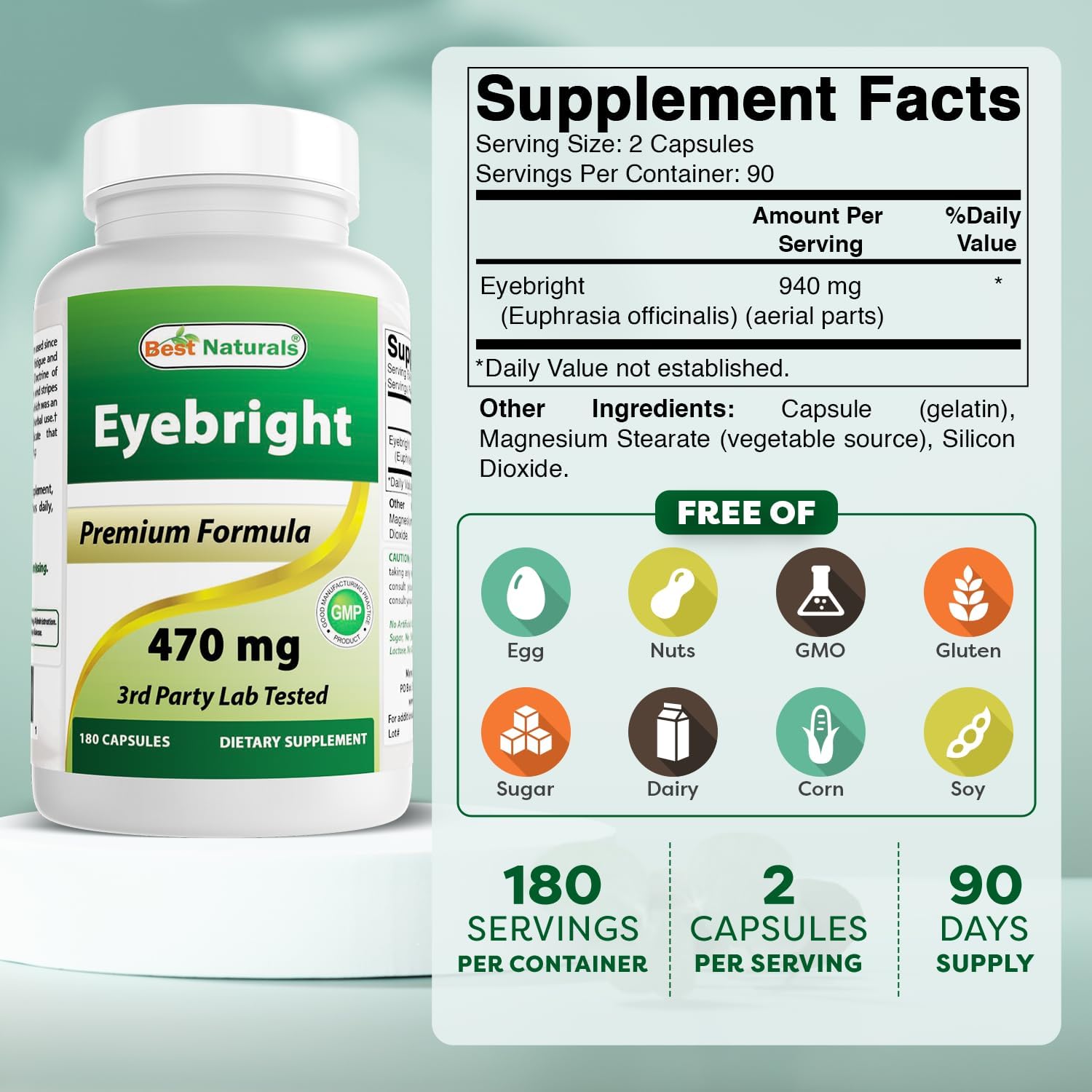 Best Naturals Eyebright 470 mg – 180 Capsules (Pack of 3) - görsel 2