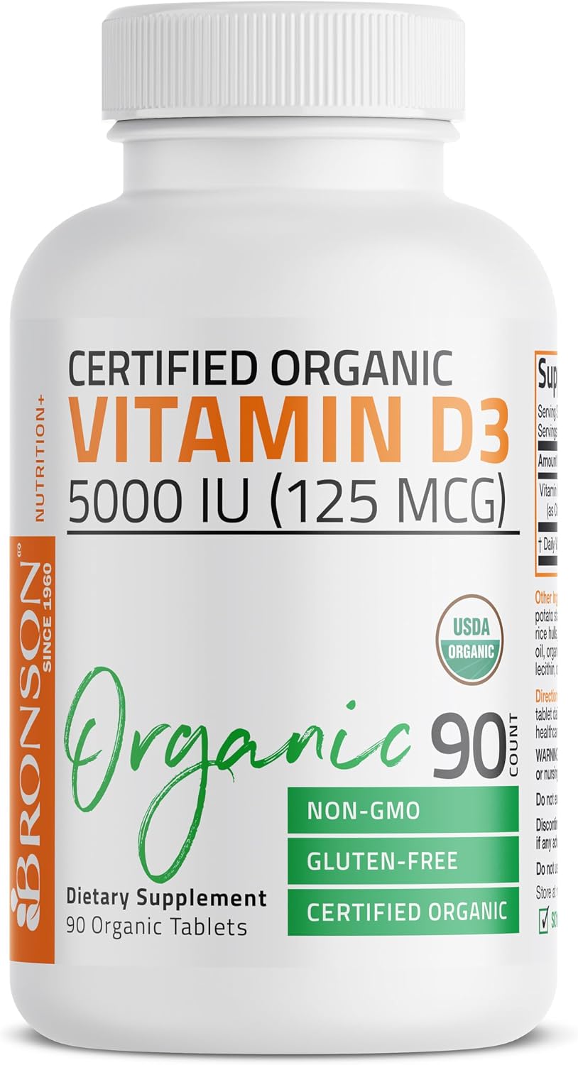 Bronson Vitamin D3 5000 IU - Certified Organic Vitamin D Supplement, Non-GMO, 90 Tablets - görsel 4
