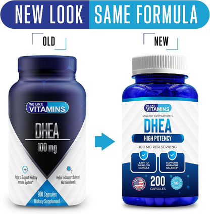 We Like Vitamins DHEA 100mg 200 Capsules - Hormone Support & Vitality