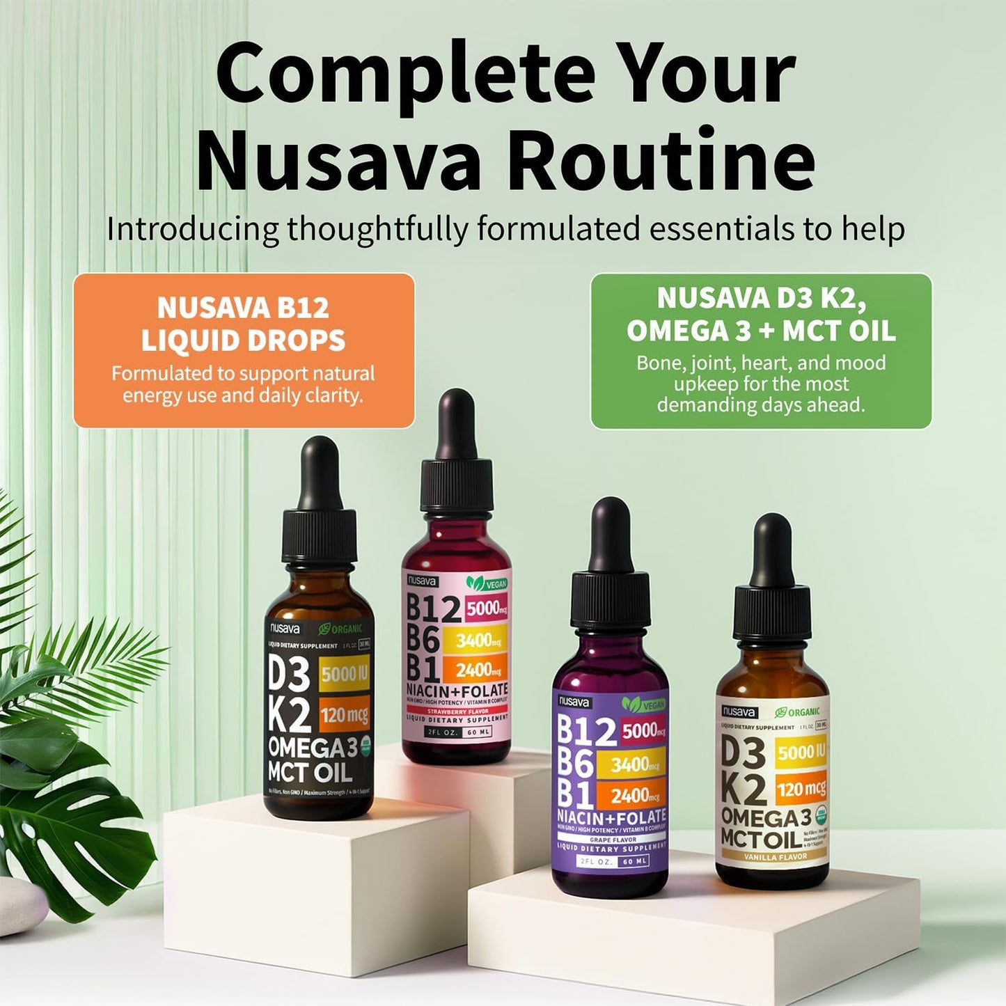 NUSAVA Vitamin B1 (Thiamine) & B12 Liquid Drops – Sublingual Methylcobalamin B Complex – Vegan, Non-GMO, Gluten-free – Crimson Orange (2-Pack, 60 ml each) - görsel 8
