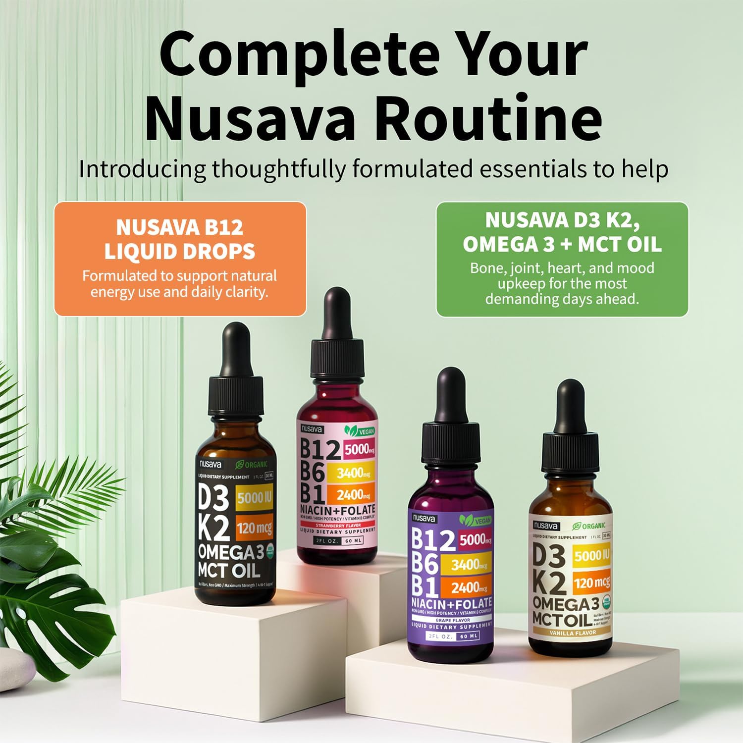 NUSAVA Vitamin B1 (Thiamine) & B12 Liquid Drops – Sublingual Methylcobalamin B Complex – Vegan, Non-GMO, Gluten-free – Crimson Orange (2-Pack, 60 ml each) - görsel 8