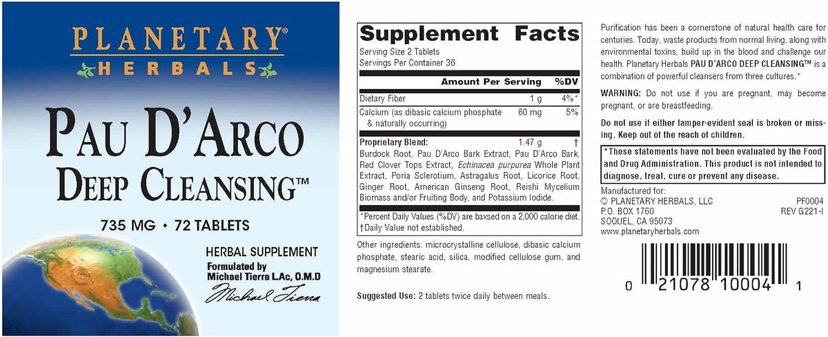 Planetary Herbals Pau D'Arco Deep Cleansing – 735 mg, 72 Tablets - görsel 4