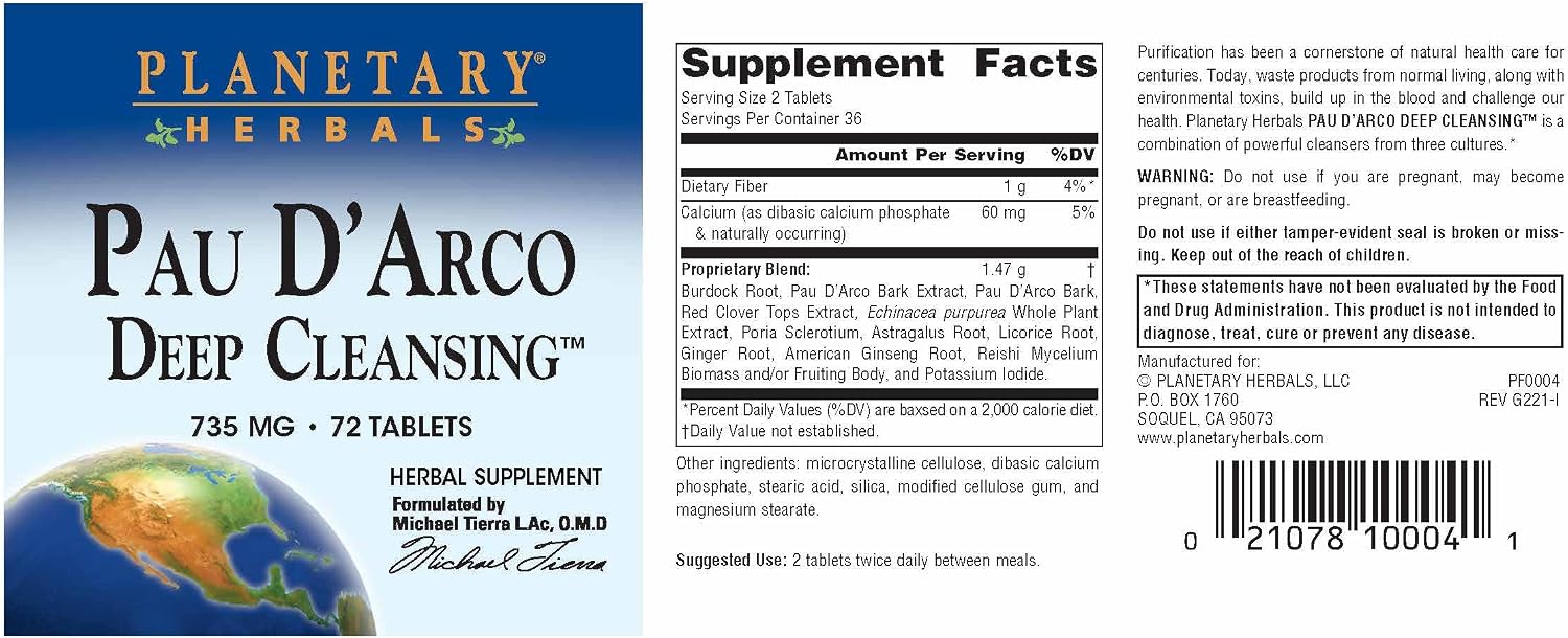 Planetary Herbals Pau D'Arco Deep Cleansing – 735 mg, 72 Tablets - görsel 4