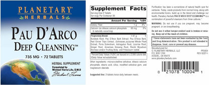 Planetary Herbals Pau D'Arco Deep Cleansing – 735 mg, 72 Tablets