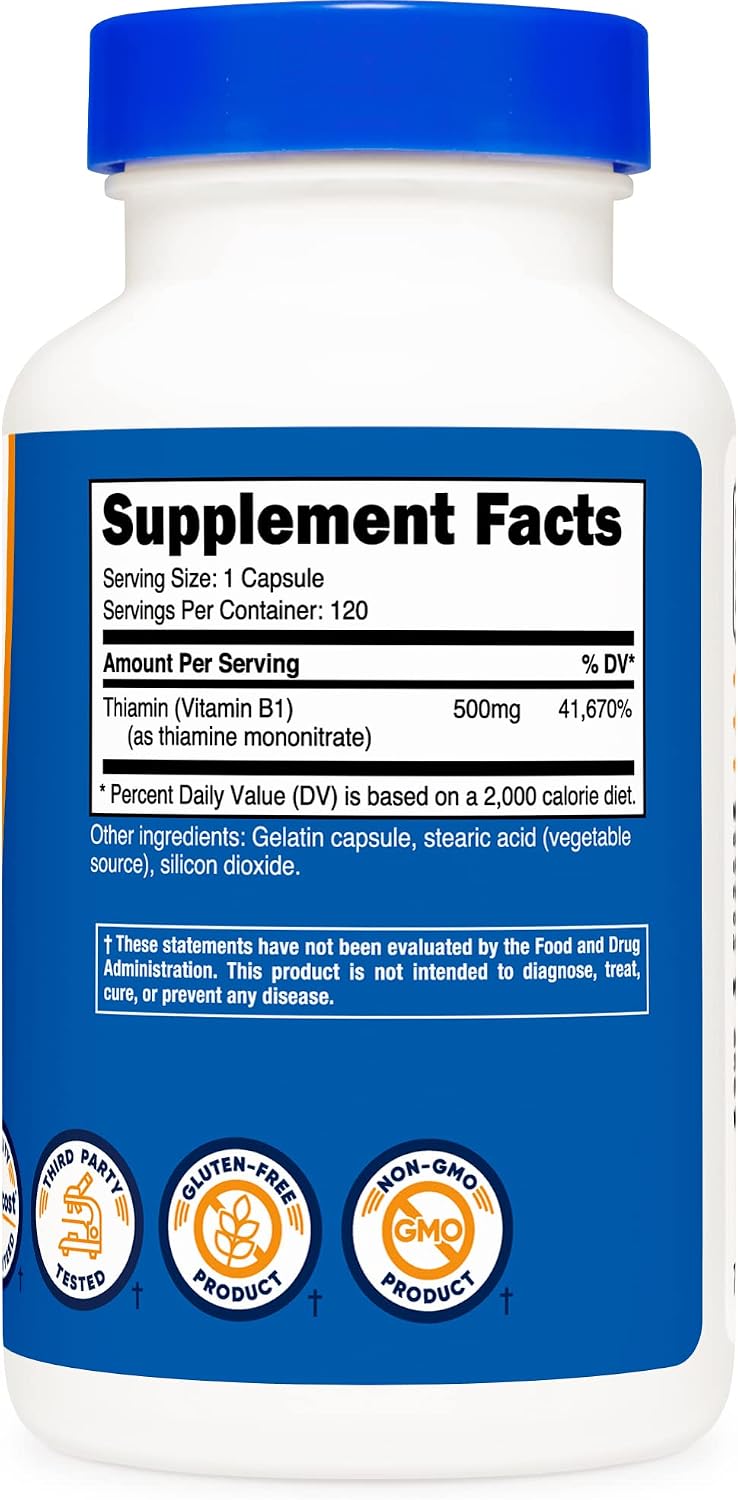 Nutricost Vitamin B1 (Thiamine) 500mg, 120 Capsules (3 Bottles) - görsel 4