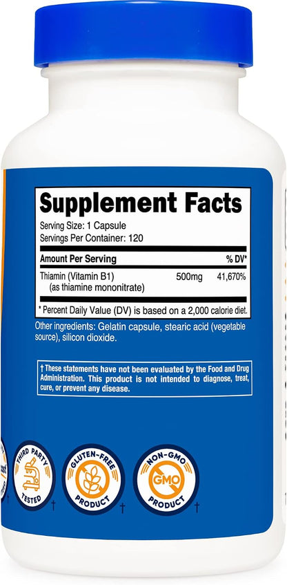 Nutricost Vitamin B1 (Thiamine) 500mg, 120 Capsules (3 Bottles)
