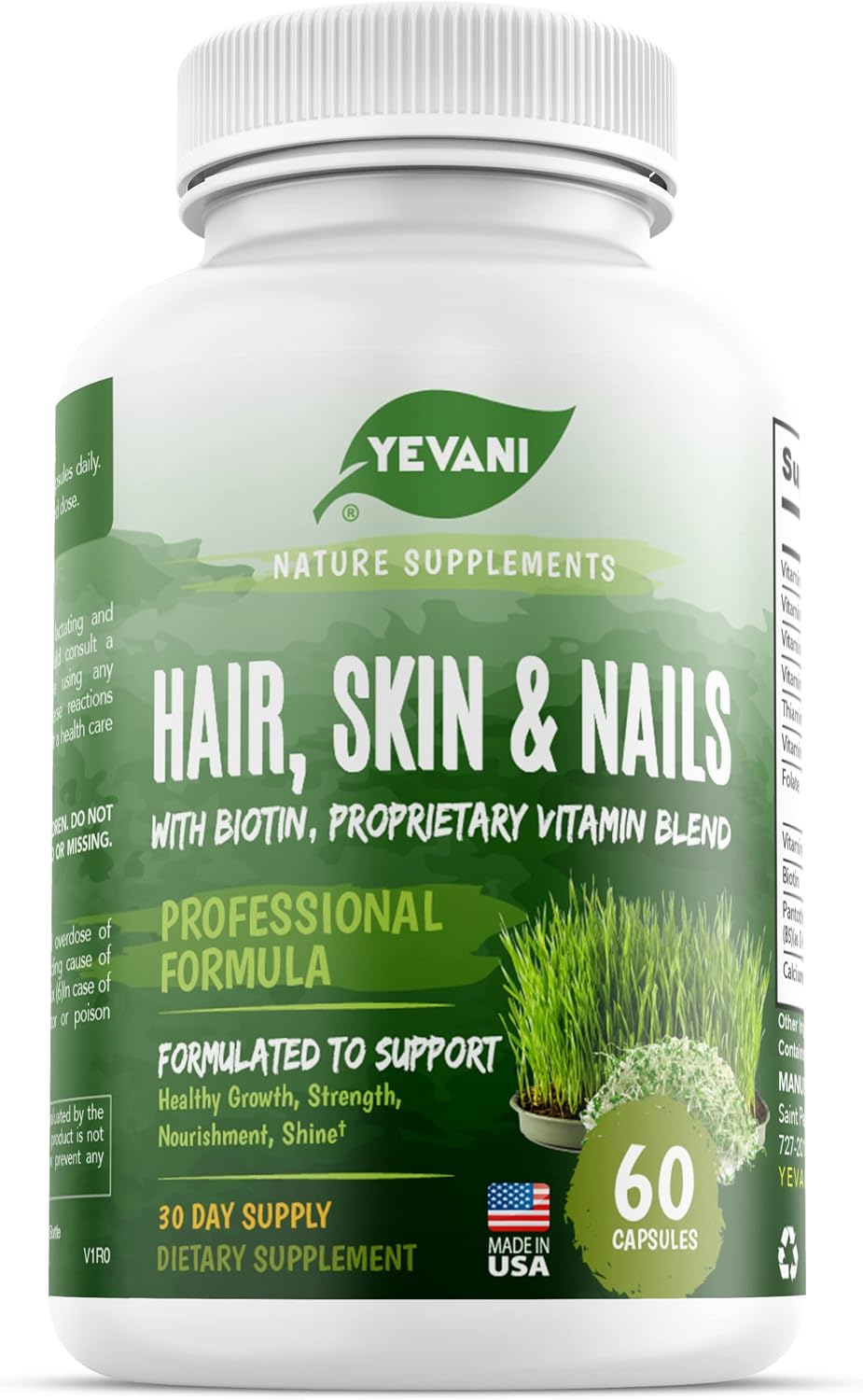 YEVANI 100% Pure Hair, Skin and Nails Vitamins with Biotin Super Blend Formula - görsel 1
