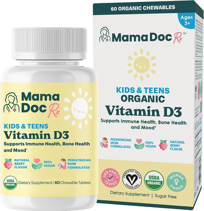MamaDoc Rx Certified Organic Children & Teens Vitamin D3 Chewables - 800 IU - Sugar Free - Vegan