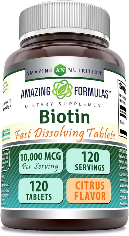 Amazing Formulae Biotin 10,000 mcg Fast Dissolve Tablets, Strawberry, 60 Count