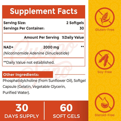 Cuerpo Sano 2000 mg NAD Supplement, Liposomal NAD+ with High Absorption, 120 Softgels