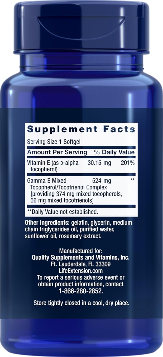 Life Extension Gamma E Mixed Tocopherols & Tocotrienols 60 Softgels (Pack of 2) - görsel 2