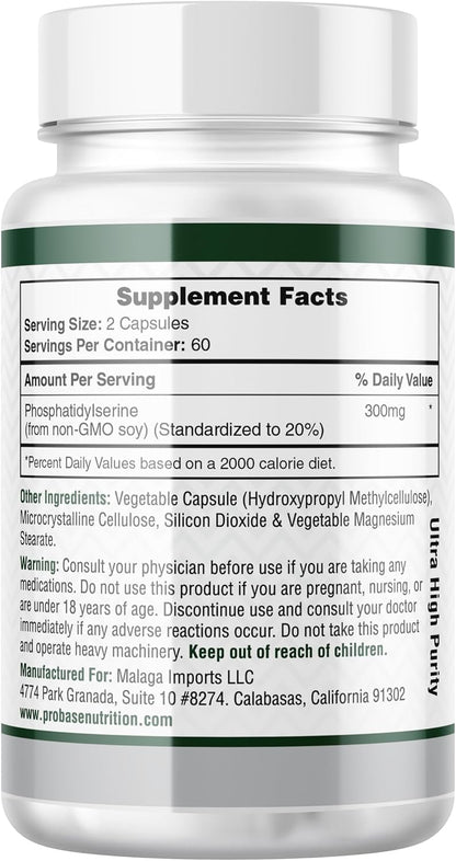 Probase Nutrition Phosphatidylserine 300mg Food Supplement for Cognitive Function - 120 Capsules