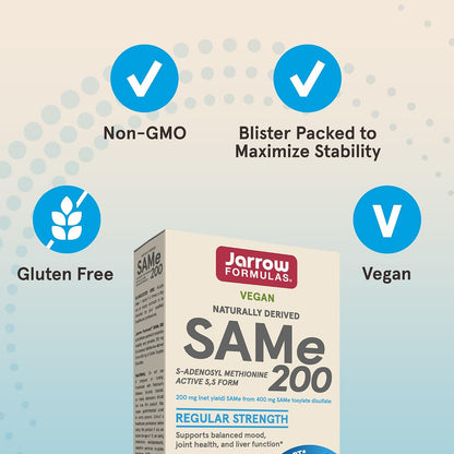 Jarrow Formulae SAMe 200 mg – Supports Joint, Liver & Brain Health | 20 Enteric-Coated Tablets