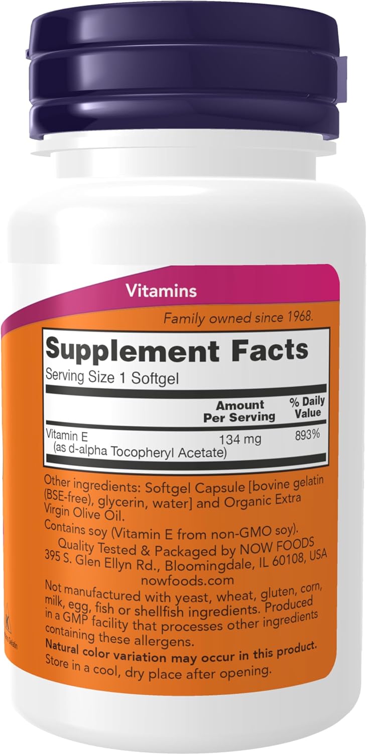 NOW Foods Vitamin E 200 IU, D-Alpha Tocopheryl, 100 Softgels - görsel 2