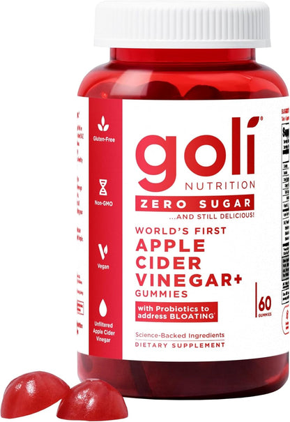 Goli Zero Sugar Apple Cider Vinegar Gummies - ACV with Vitamin B12 and Probiotics - No Sugar Alcohols - Vegan, Keto-Friendly, Gluten-free
