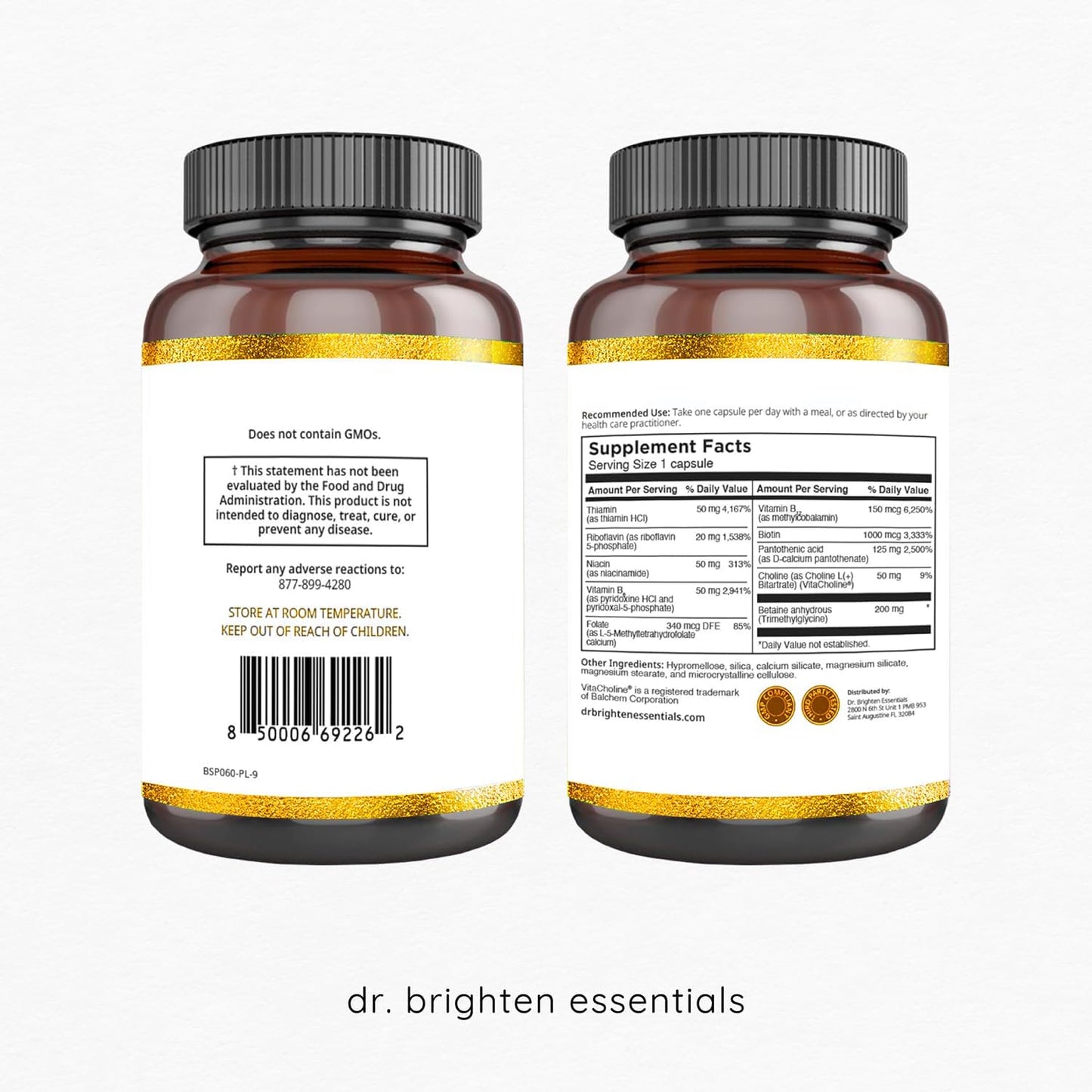 Dr. Brighten B-Active Plus — Vegan B Vitamin Supplement for Energy, Metabolism, Heart Health and Memory, 60 Capsules - görsel 3