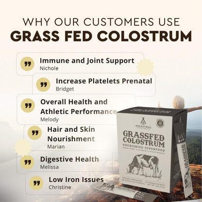 Ancestral Supplements Grass Fed Beef Bovine Colostrum Powder Packets, Immune & Gut Support, 30 Sticks, Unflavoured