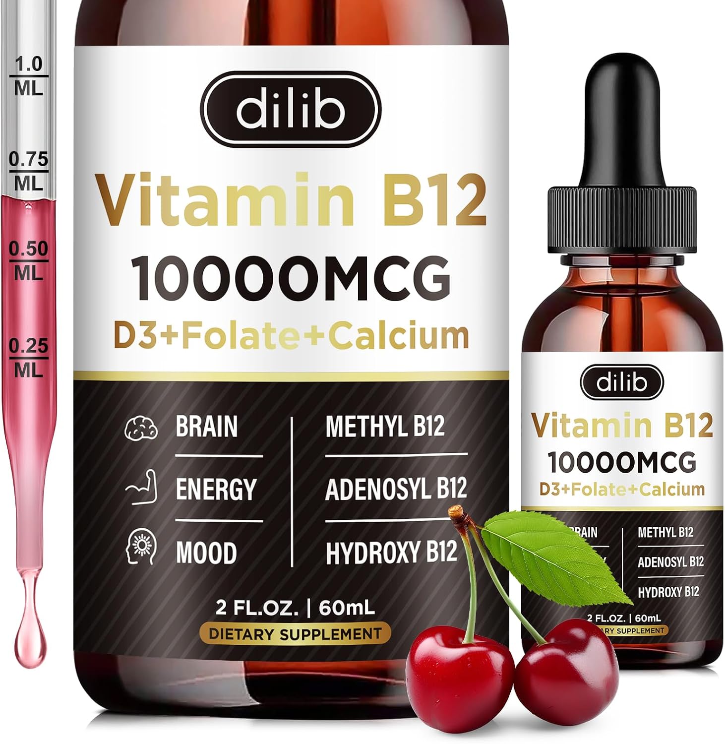 dilib Vitamin B12 Liquid Drops 10000 mcg - Triple B12 Complex - Strawberry - görsel 9
