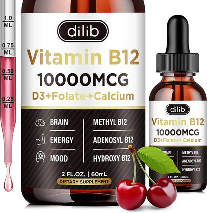 Vitamin B12 Complex 10000 mcg | Vegan Triple Liquid B-12 Drops | Methylcobalamin & Adenosylcobalamin & Hydroxo Blend for Energy and Metabolism | Berry Flavour