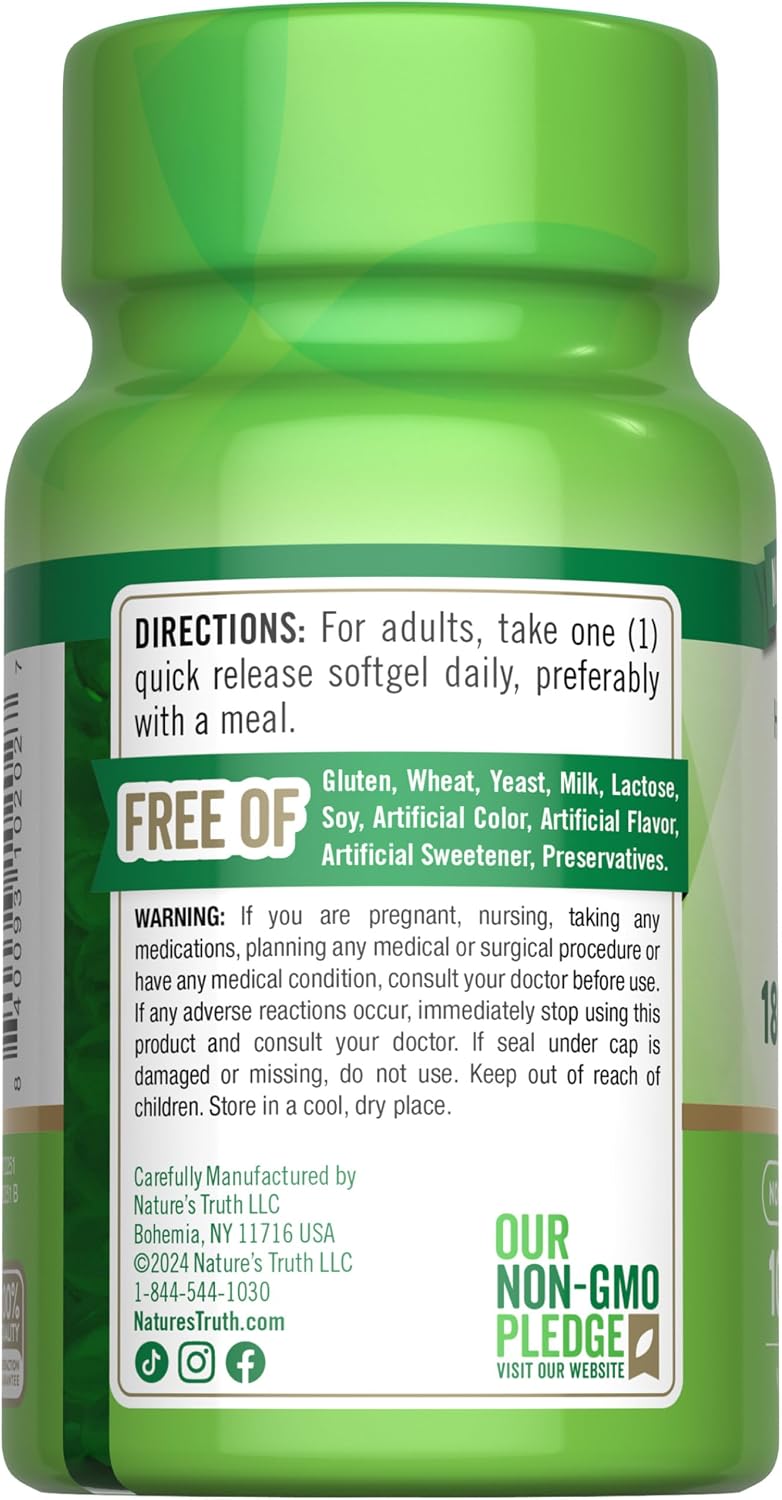 Nature's Truth Vitamin E Softgels | 400 IU 180mg | 100 Count | Non-GMO & Gluten-free Food Supplement - görsel 7