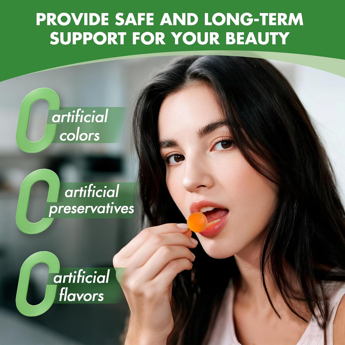 Careleaf Biotin 10000mcg Gummies for Hair, Skin and Nails, with Collagen & Keratin, 60 Count (Orange Flavour) - görsel 7