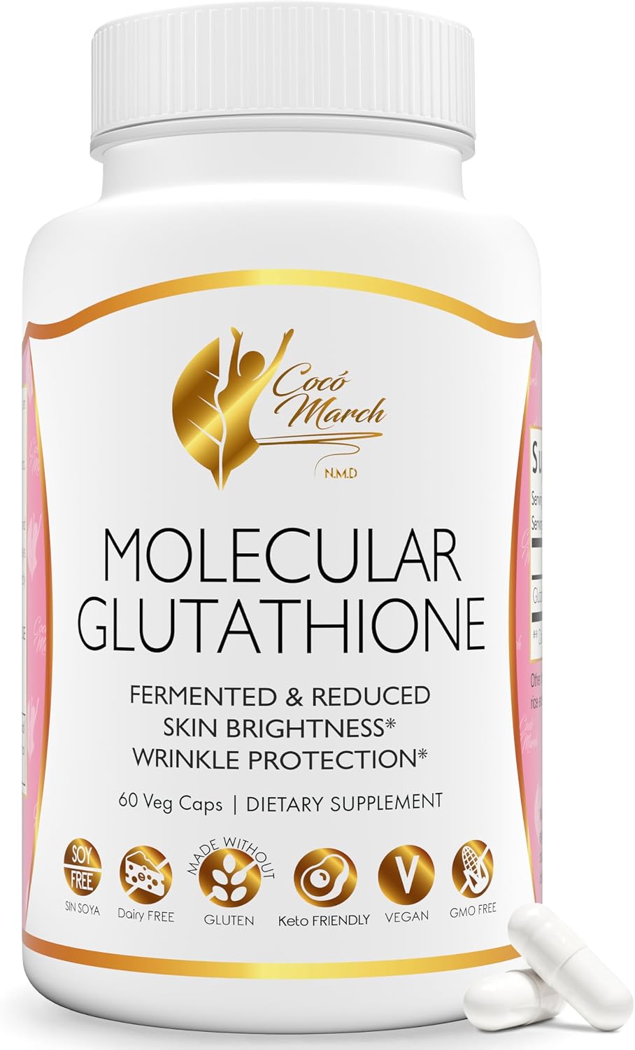 Cocó March N.M.D Molecular Glutathione Supplement – 500 mg Potent Antioxidant for Immune Support, Health & Beauty, Low Molecular Weight, Vegan, Gluten-free, Soya & Dairy-free, Non-GMO, 60 Veg Capsules - görsel 1