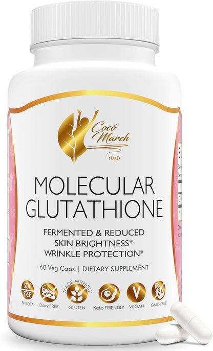 Cocó March N.M.D Molecular Glutathione Supplement – 500 mg Potent Antioxidant for Immune Support, Health & Beauty, Low Molecular Weight, Vegan, Gluten-free, Soya & Dairy-free, Non-GMO, 60 Veg Capsules