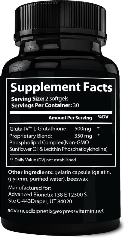 Advanced Bionetix 850mg Liposomal Glutathione Supplement – 60 Softgels