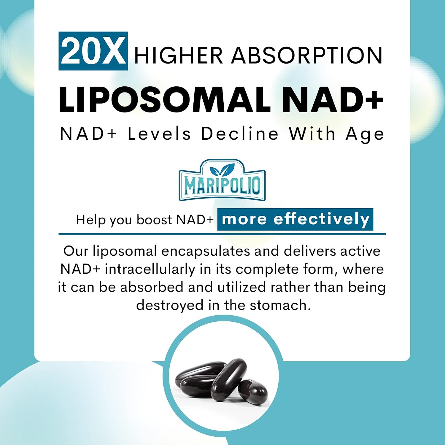 Maripolio Liposomal NAD+ 1000 mg Supplement - High Bioavailability Cellular Energy Support, 60 Softgels - görsel 7