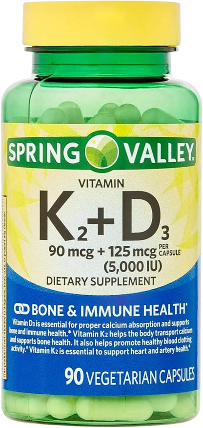 Vitamin D3 K2 5000 IU – 90 Vegetarian Capsules, High-strength D3 with K2 Supplement, Formula for Bone and Immune Health (Pack of 3)