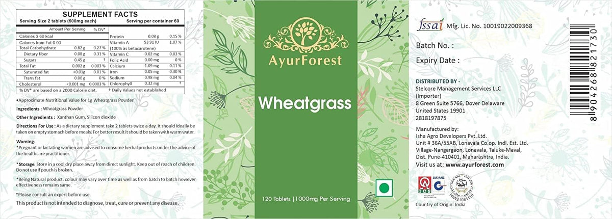 AyurForest Wheatgrass Tablets - Organic Herbal Supplement, 500mg, 120 Count - görsel 5