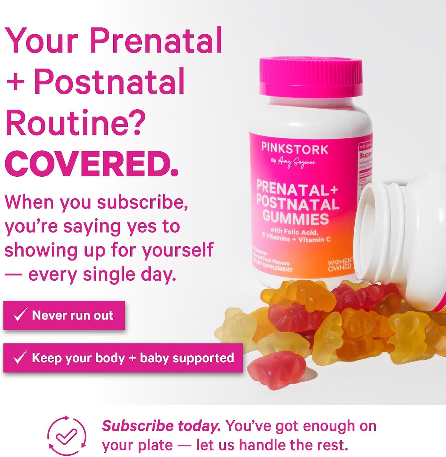 Pink Stork Fertility, Prenatal & Postnatal Gummy Vitamins, 60 Gummies | Full Motherhood Journey Support with Folate, B Vitamins, Zinc & Biotin, Postnatal Essentials, Assorted Fruit Flavours - görsel 4