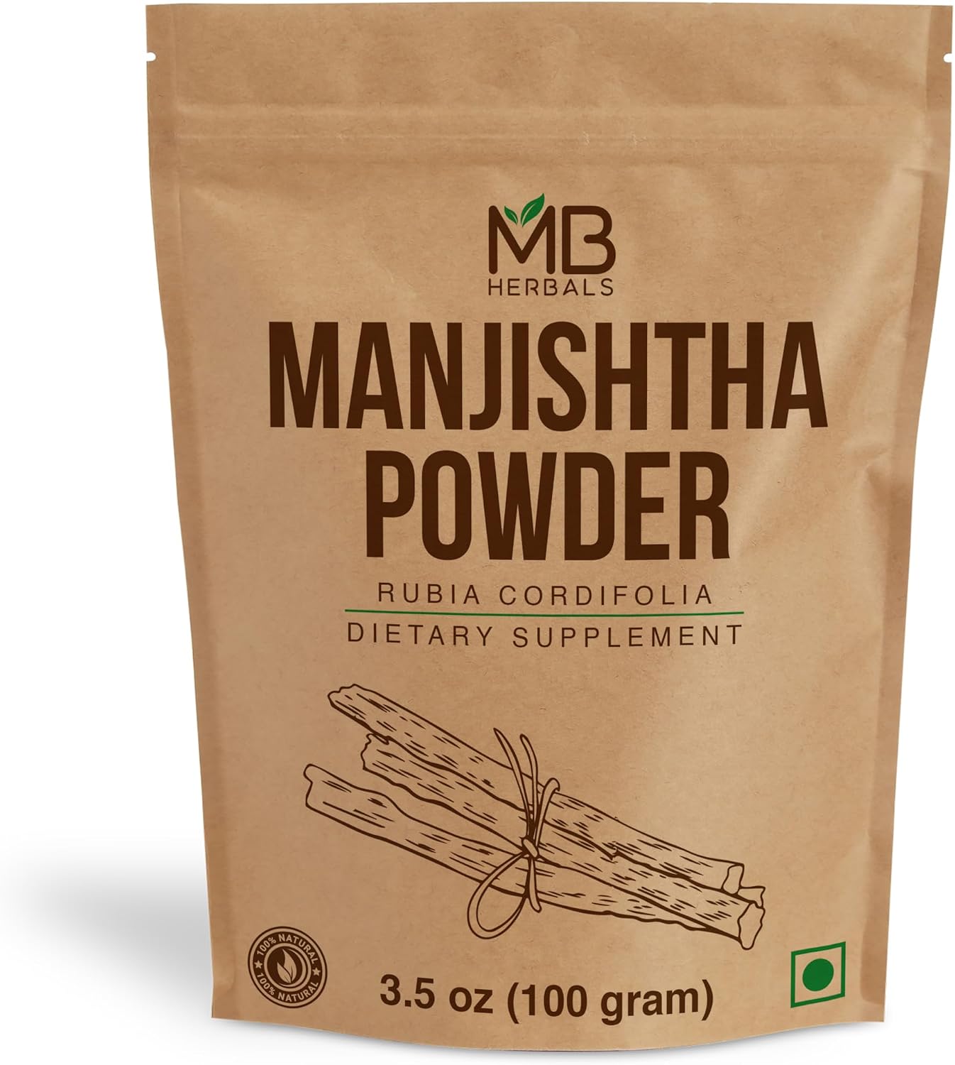 MB Herbals Manjishtha | Rubia cordifolia Root | Indian Madder | 100g Powder - görsel 1