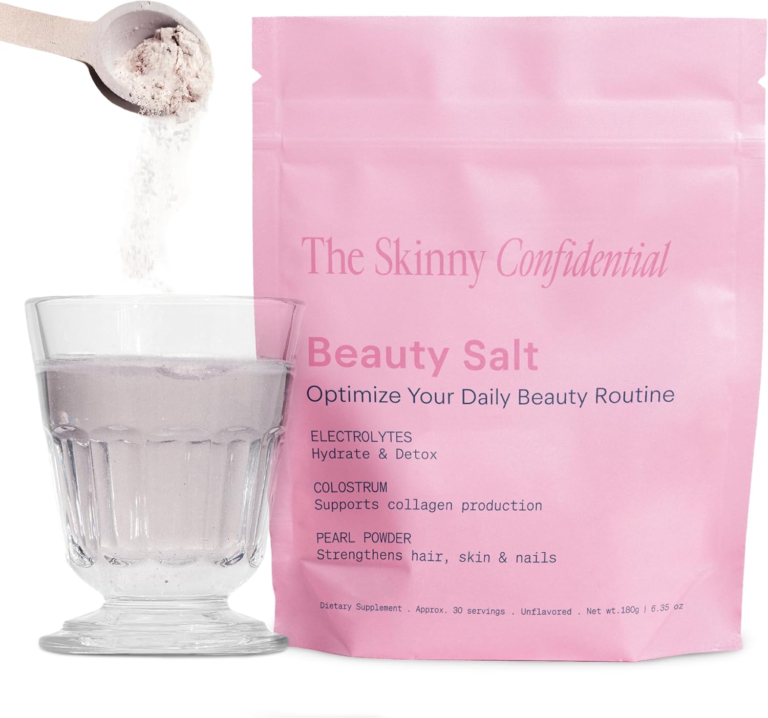 The Skinny Confidential Beauty Salt Hydration Powder with Grass-Fed Colostrum, Electrolytes & Pearl Powder - görsel 1