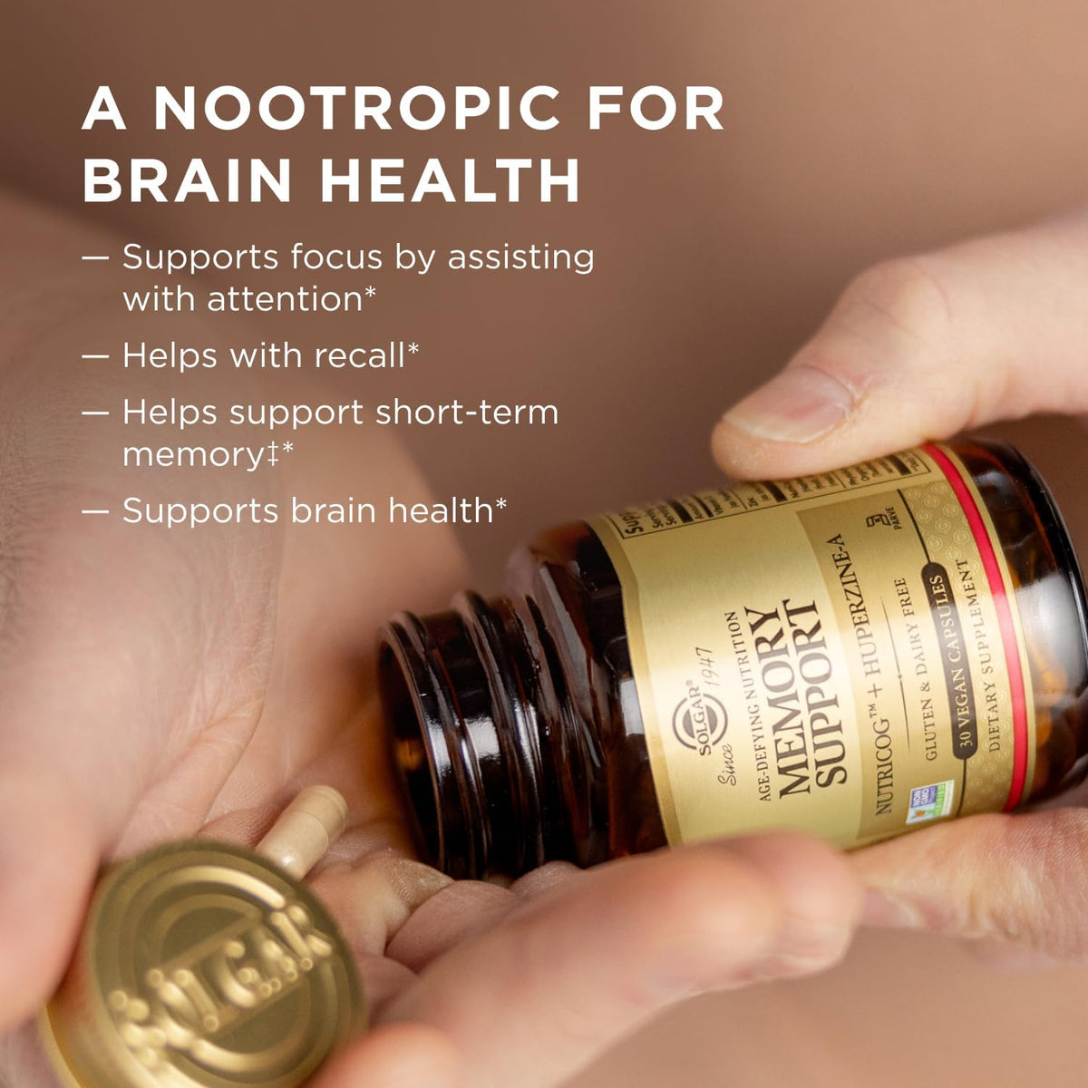 Solgar Memory Support Brain Supplement with Nutricog, Vitamin D & Huperzine-A – 30 Servings - görsel 4
