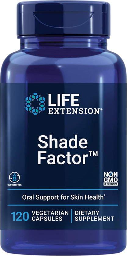 Life Extension Shade Factor – Skin Health Food Supplement with Niacinamide & Red Orange Extract, Non-GM, Gluten-Free, 120 Capsules