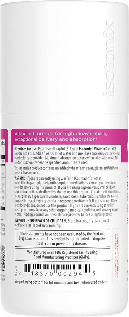 Isotonix Vitamin D with K2 – Isotonic Powder, Supports Calcium Utilisation, Bone Health & Immune Support (30 Servings)