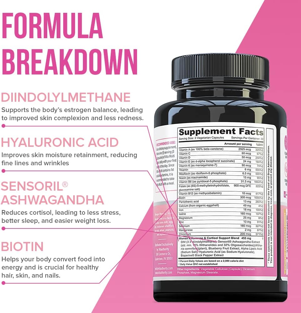 Vitauthority Multivitamin for Women – Daily Multi with DIM, Ashwagandha, and Hyaluronic Acid - görsel 4