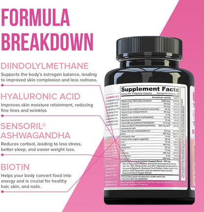 Vitauthority Multivitamin for Women – Daily Multi with DIM, Ashwagandha, and Hyaluronic Acid