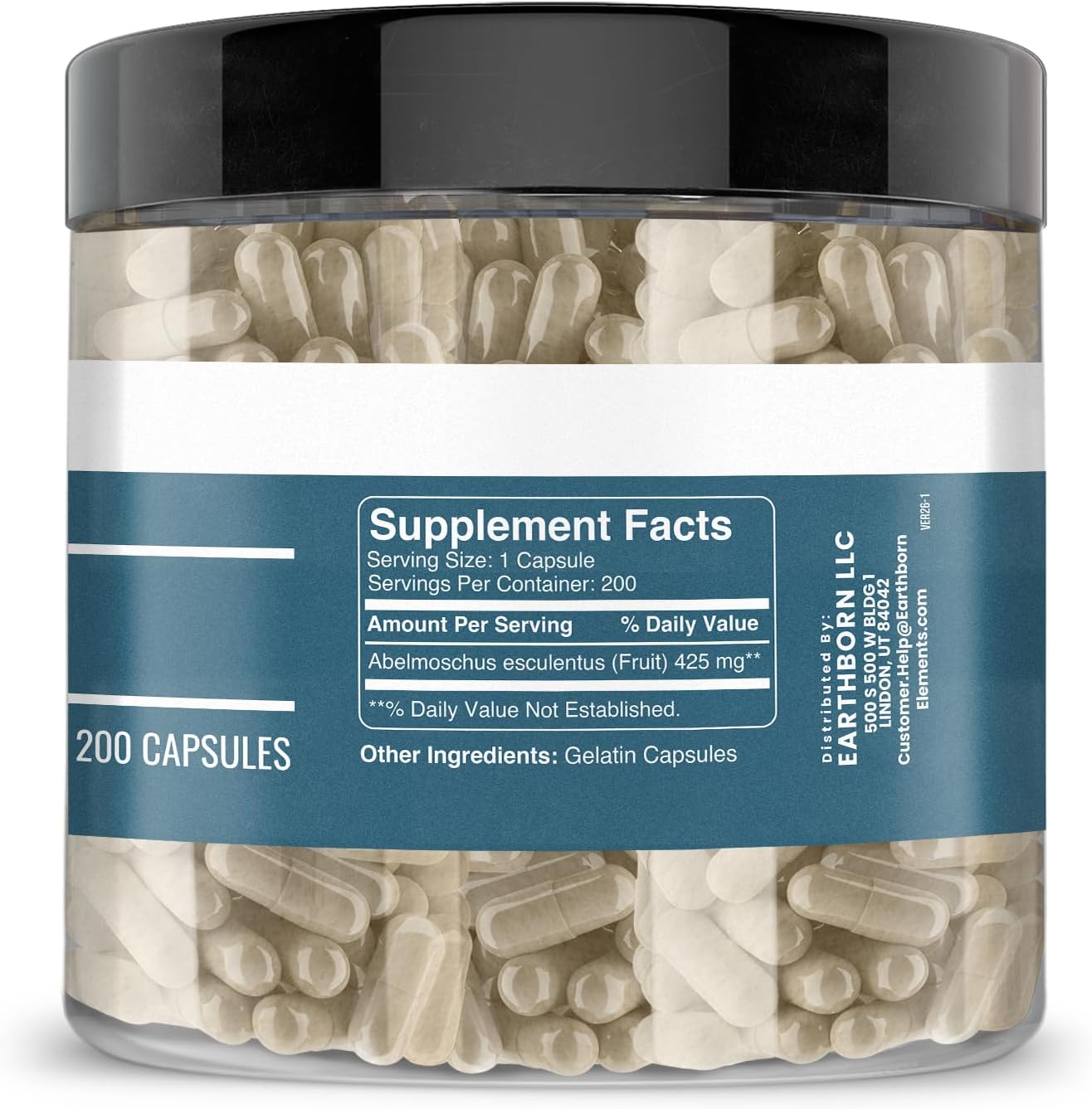 Earthborn Elements Okra Extract 200 Capsules, Pure & Undiluted - görsel 2