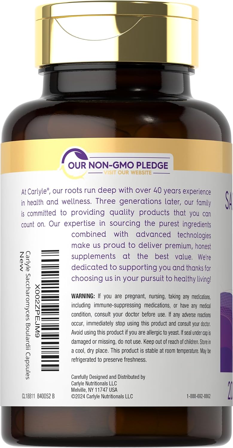 Carlyle Saccharomyces Boulardii Probiotics & Prebiotics | 10 Billion CFUs | 200 Capsules | Non-GMO, Gluten-free - görsel 3
