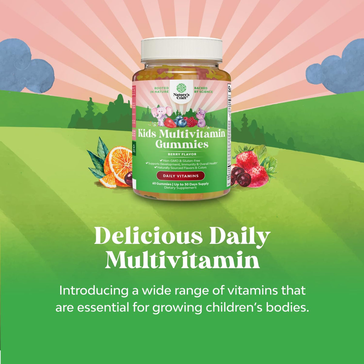 Natures Craft Kids Multivitamin Gummies – Chewable Immune Support with Vitamins A, C, D3, E, B6, B12, Zinc & Iodine – 60 Gummies - görsel 2